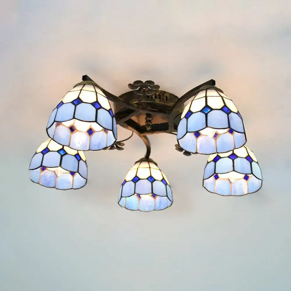 DecorBites™ Tiffany Stained Glass Ceiling Light with 5 Scalloped Heads in Antique Bronze - Perfect for Bedroom