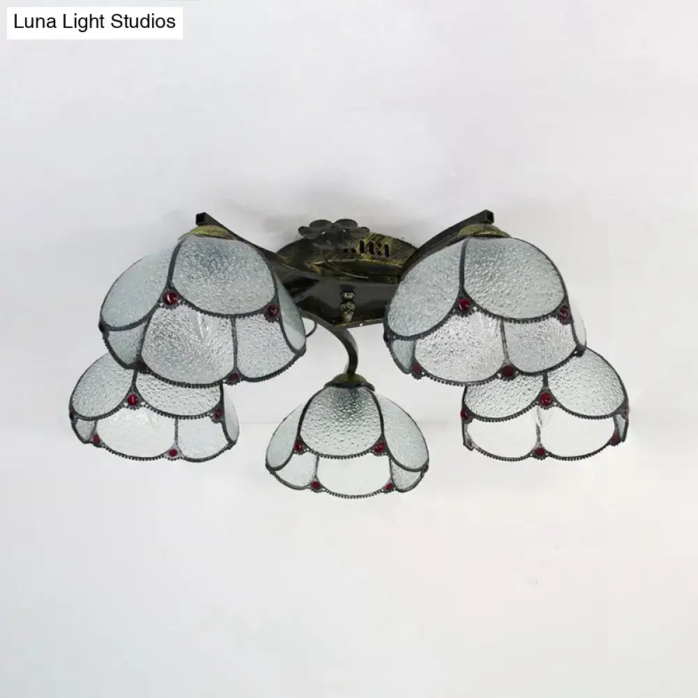 DecorBites™ Tiffany Stained Glass Ceiling Light with 5 Scalloped Heads in Antique Bronze - Perfect for Bedroom