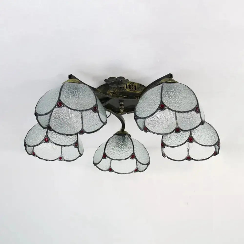 DecorBites™ Tiffany Stained Glass Ceiling Light with 5 Scalloped Heads in Antique Bronze - Perfect for Bedroom