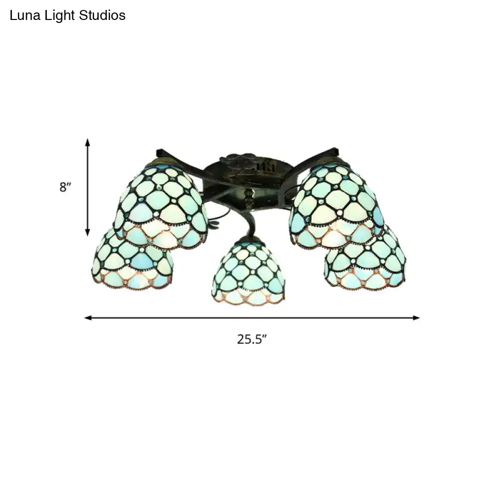 DecorBites™ Tiffany Stained Glass Ceiling Light with 5 Scalloped Heads in Antique Bronze - Perfect for Bedroom