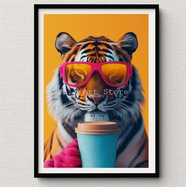 DecorBites™ Tiger Canvas Wall Art Print - Vibrant Animal Bubble Style