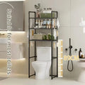 Black metal three-tier DecorBites toilet storage rack with hanging hooks for bathroom storage and save space organization