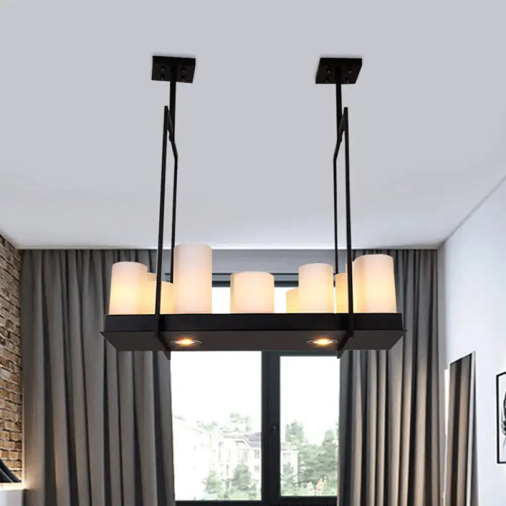 DecorBites™ Traditional Barrel Frosted Glass Hanging Lamp - Black Island Pendant Light for Dining Room - 8/12/16 Lights