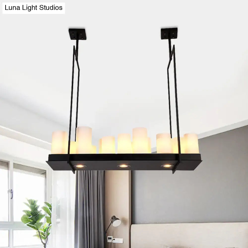 DecorBites™ Traditional Barrel Frosted Glass Hanging Lamp - Black Island Pendant Light for Dining Room - 8/12/16 Lights