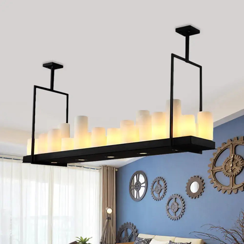 DecorBites™ Traditional Barrel Frosted Glass Hanging Lamp - Black Island Pendant Light for Dining Room - 8/12/16 Lights