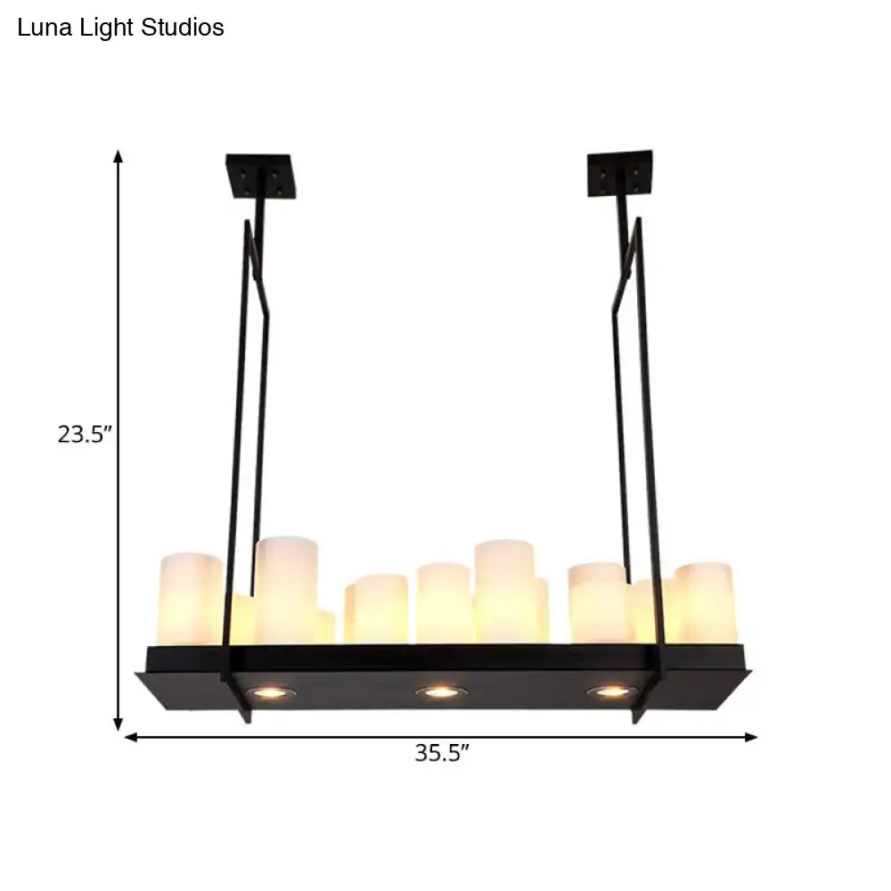 DecorBites™ Traditional Barrel Frosted Glass Hanging Lamp - Black Island Pendant Light for Dining Room - 8/12/16 Lights