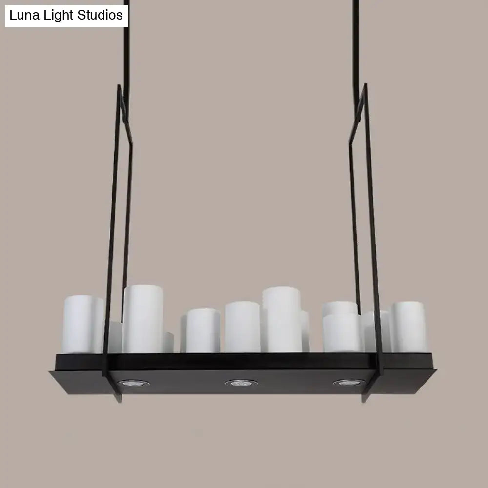 DecorBites™ Traditional Barrel Frosted Glass Hanging Lamp - Black Island Pendant Light for Dining Room - 8/12/16 Lights