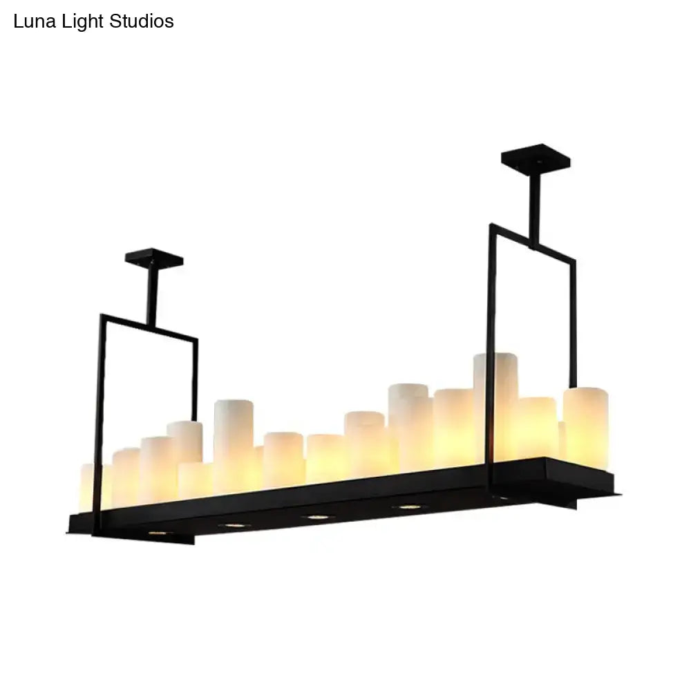 DecorBites™ Traditional Barrel Frosted Glass Hanging Lamp - Black Island Pendant Light for Dining Room - 8/12/16 Lights