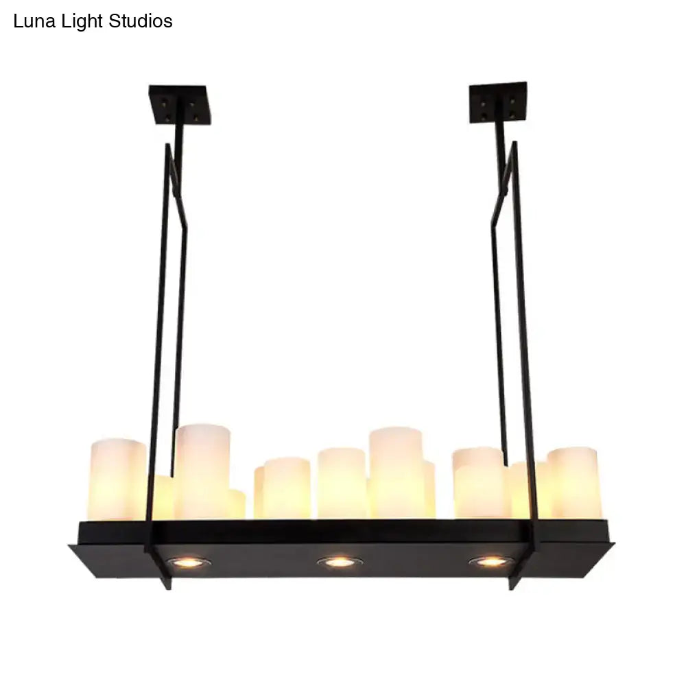 DecorBites™ Traditional Barrel Frosted Glass Hanging Lamp - Black Island Pendant Light for Dining Room - 8/12/16 Lights