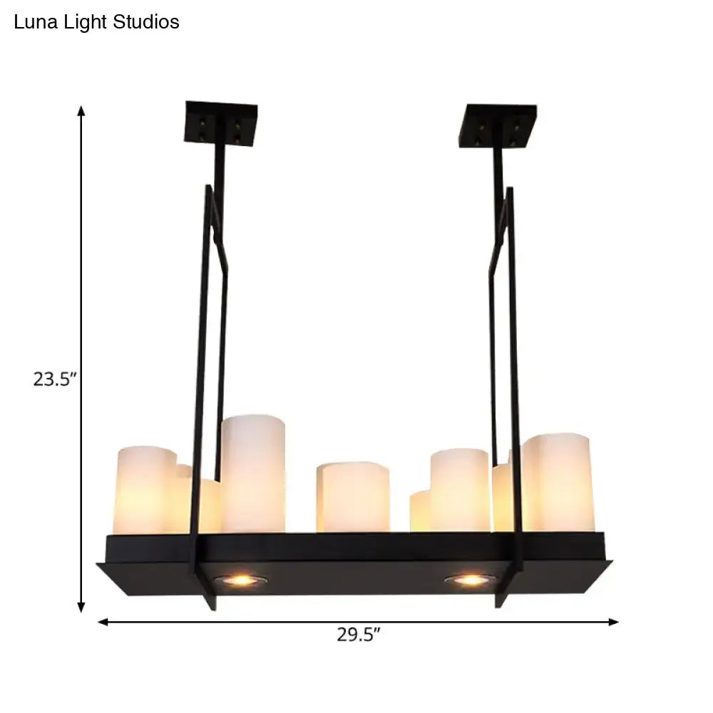 DecorBites™ Traditional Barrel Frosted Glass Hanging Lamp - Black Island Pendant Light for Dining Room - 8/12/16 Lights