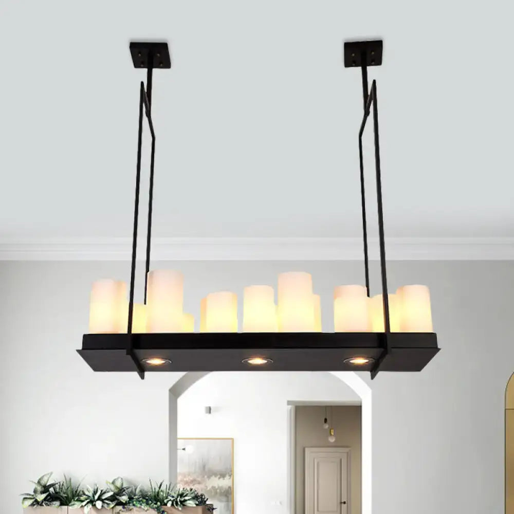 DecorBites™ Traditional Barrel Frosted Glass Hanging Lamp - Black Island Pendant Light for Dining Room - 8/12/16 Lights