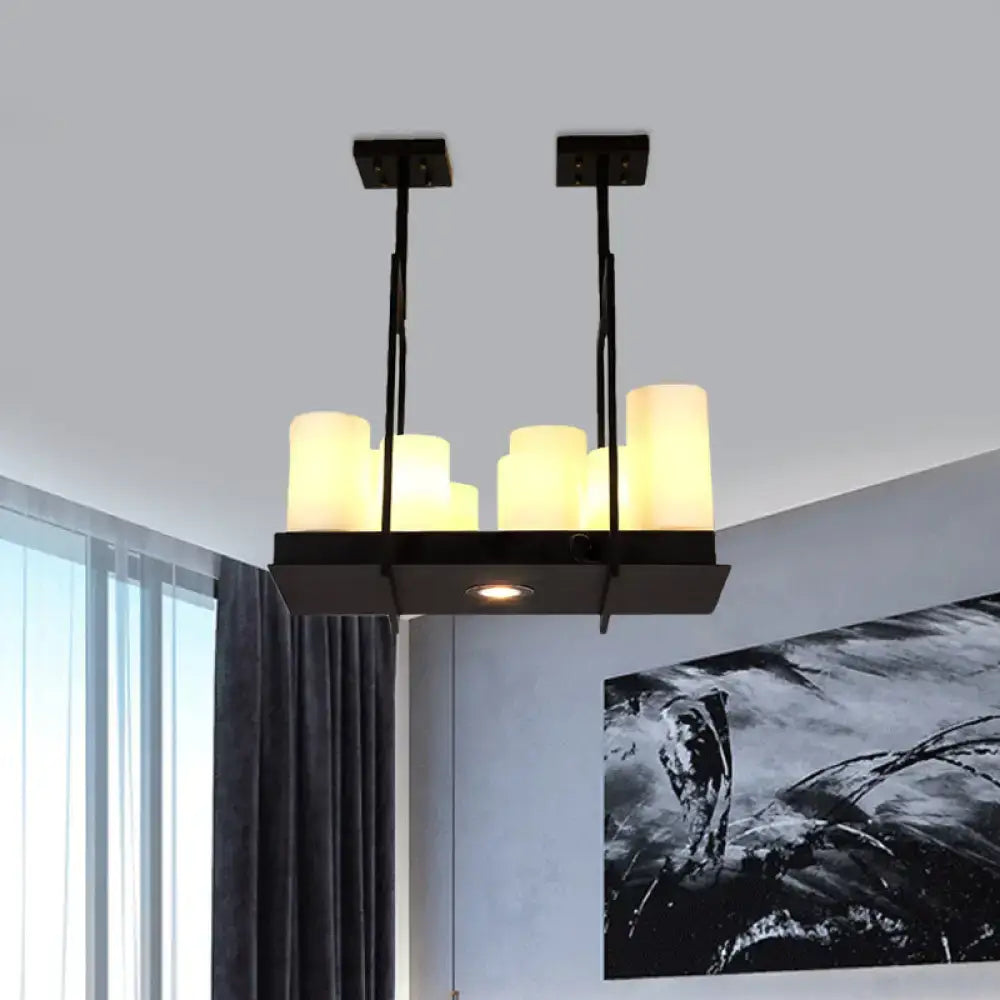 DecorBites™ Traditional Barrel Frosted Glass Hanging Lamp - Black Island Pendant Light for Dining Room - 8/12/16 Lights
