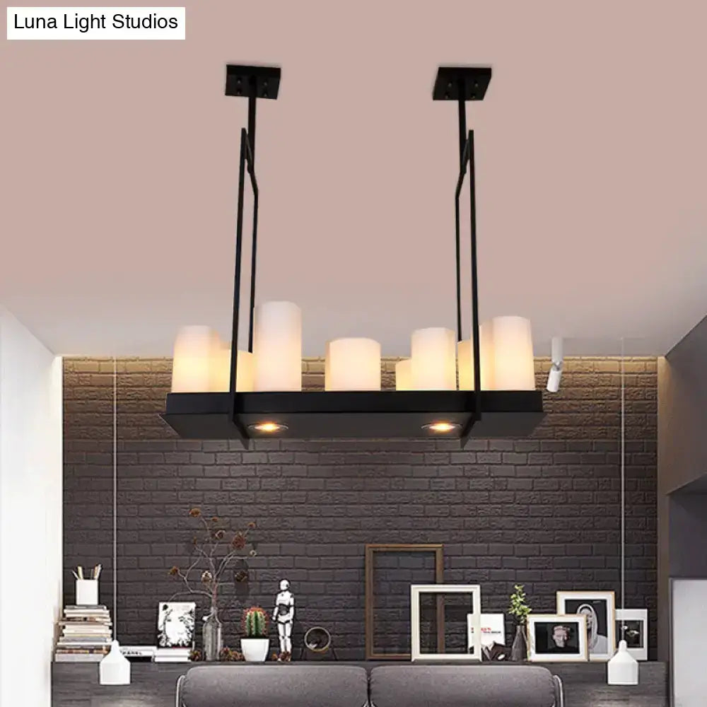 DecorBites™ Traditional Barrel Frosted Glass Hanging Lamp - Black Island Pendant Light for Dining Room - 8/12/16 Lights
