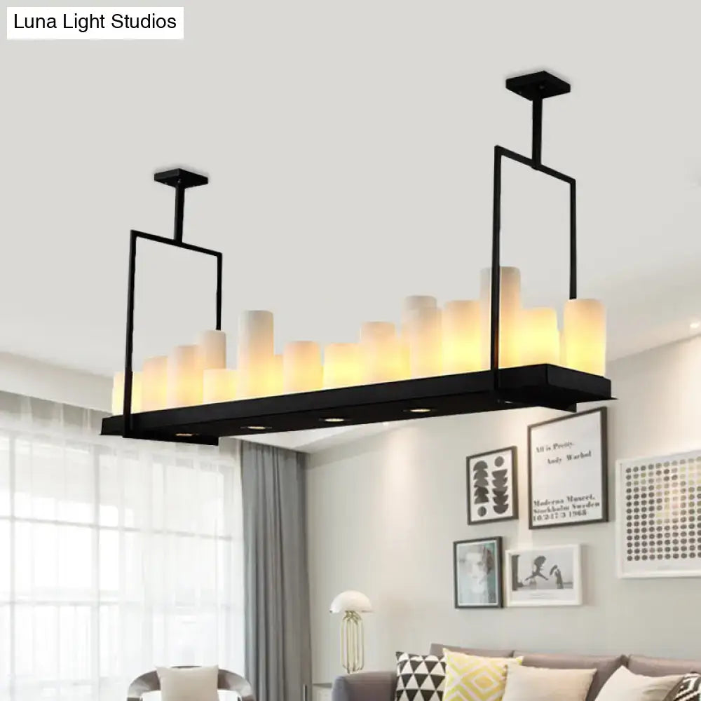 DecorBites™ Traditional Barrel Frosted Glass Hanging Lamp - Black Island Pendant Light for Dining Room - 8/12/16 Lights