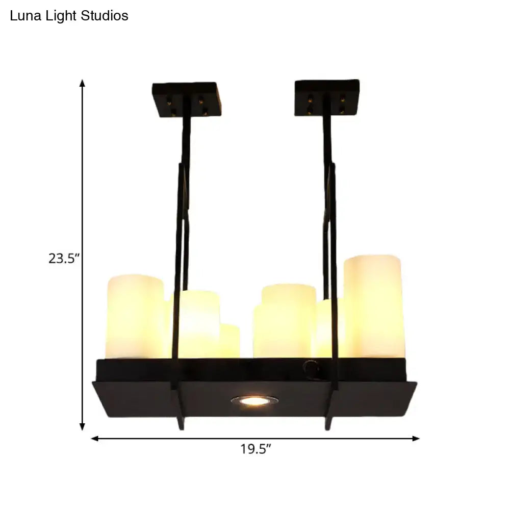 DecorBites™ Traditional Barrel Frosted Glass Hanging Lamp - Black Island Pendant Light for Dining Room - 8/12/16 Lights