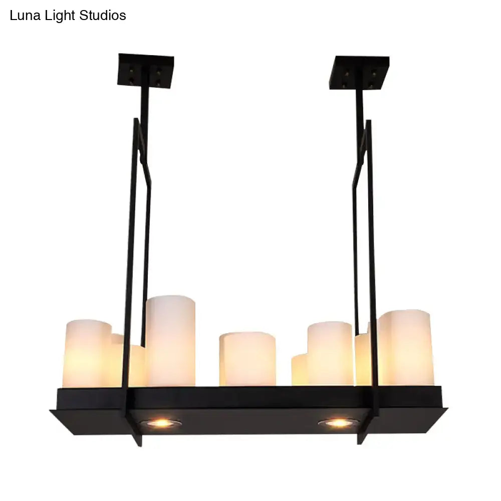 DecorBites™ Traditional Barrel Frosted Glass Hanging Lamp - Black Island Pendant Light for Dining Room - 8/12/16 Lights