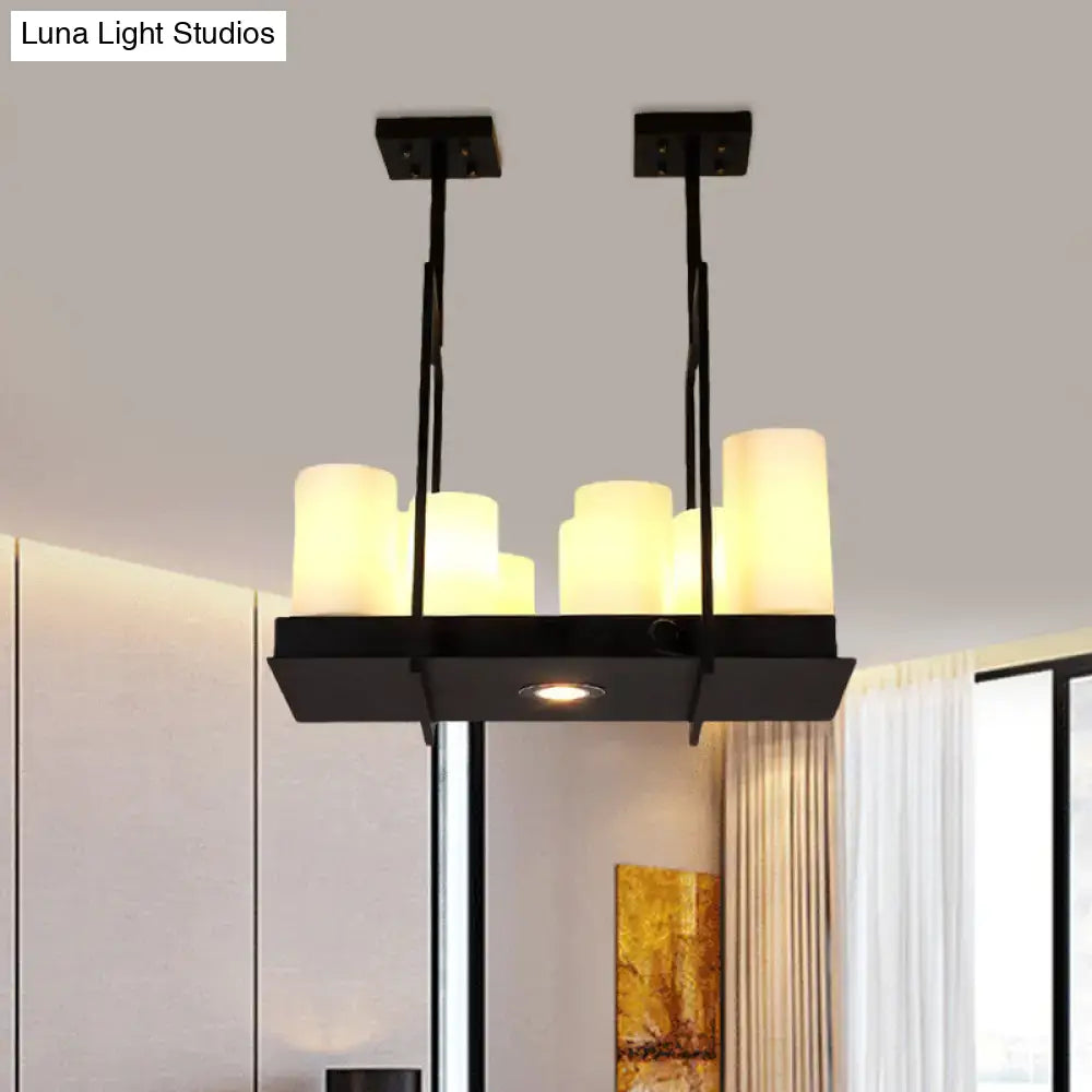 DecorBites™ Traditional Barrel Frosted Glass Hanging Lamp - Black Island Pendant Light for Dining Room - 8/12/16 Lights