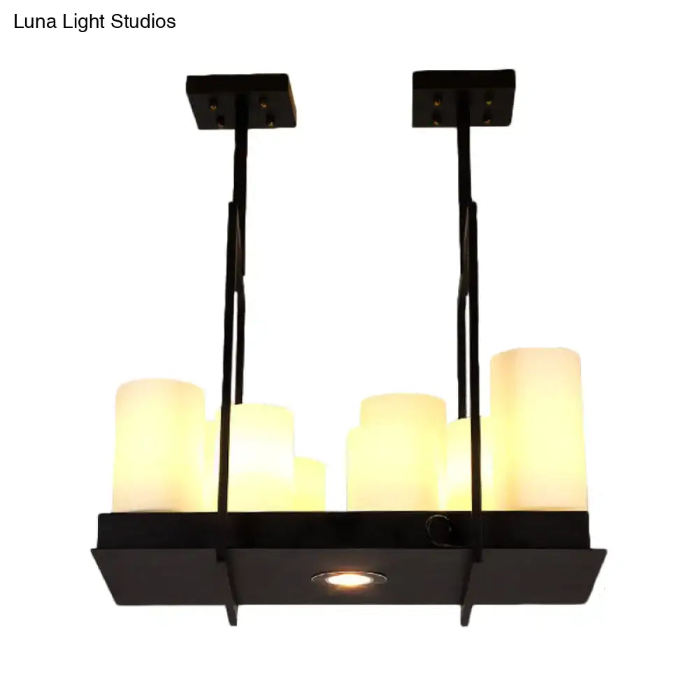 DecorBites™ Traditional Barrel Frosted Glass Hanging Lamp - Black Island Pendant Light for Dining Room - 8/12/16 Lights