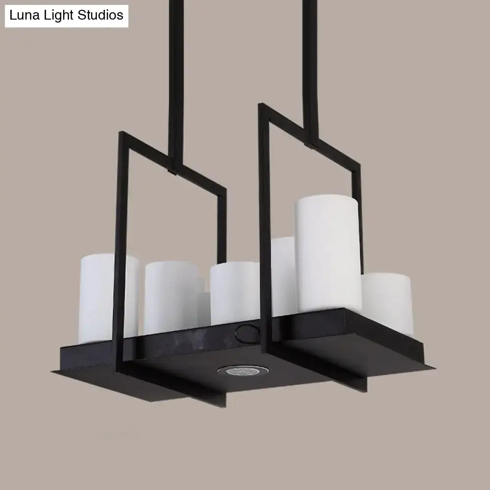 DecorBites™ Traditional Barrel Frosted Glass Hanging Lamp - Black Island Pendant Light for Dining Room - 8/12/16 Lights