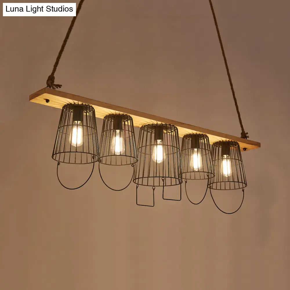 DecorBites™ Traditional Barrel Metal Island Pendant Light with 5 Lights and Wood Accents for Dining Room