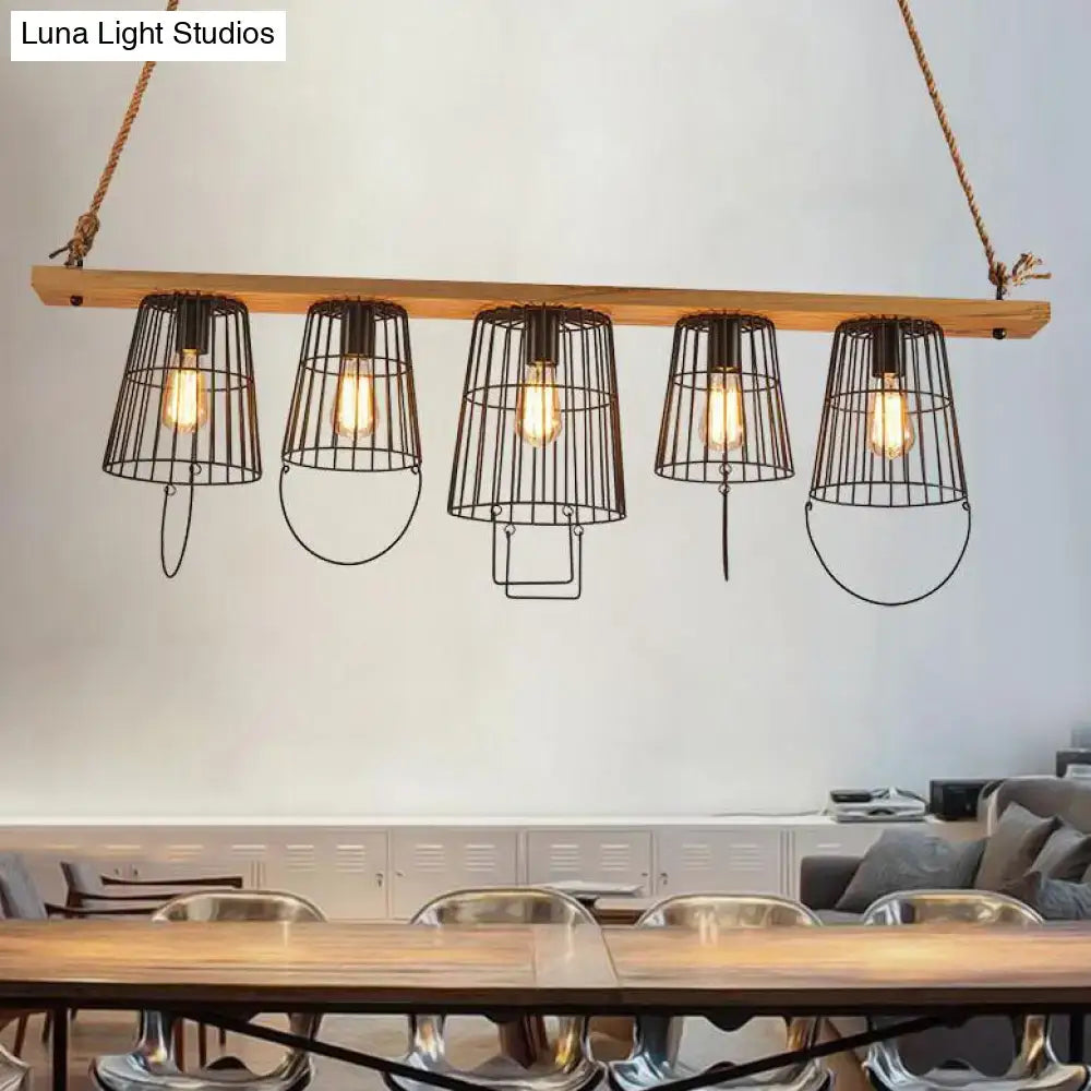 DecorBites™ Traditional Barrel Metal Island Pendant Light with 5 Lights and Wood Accents for Dining Room