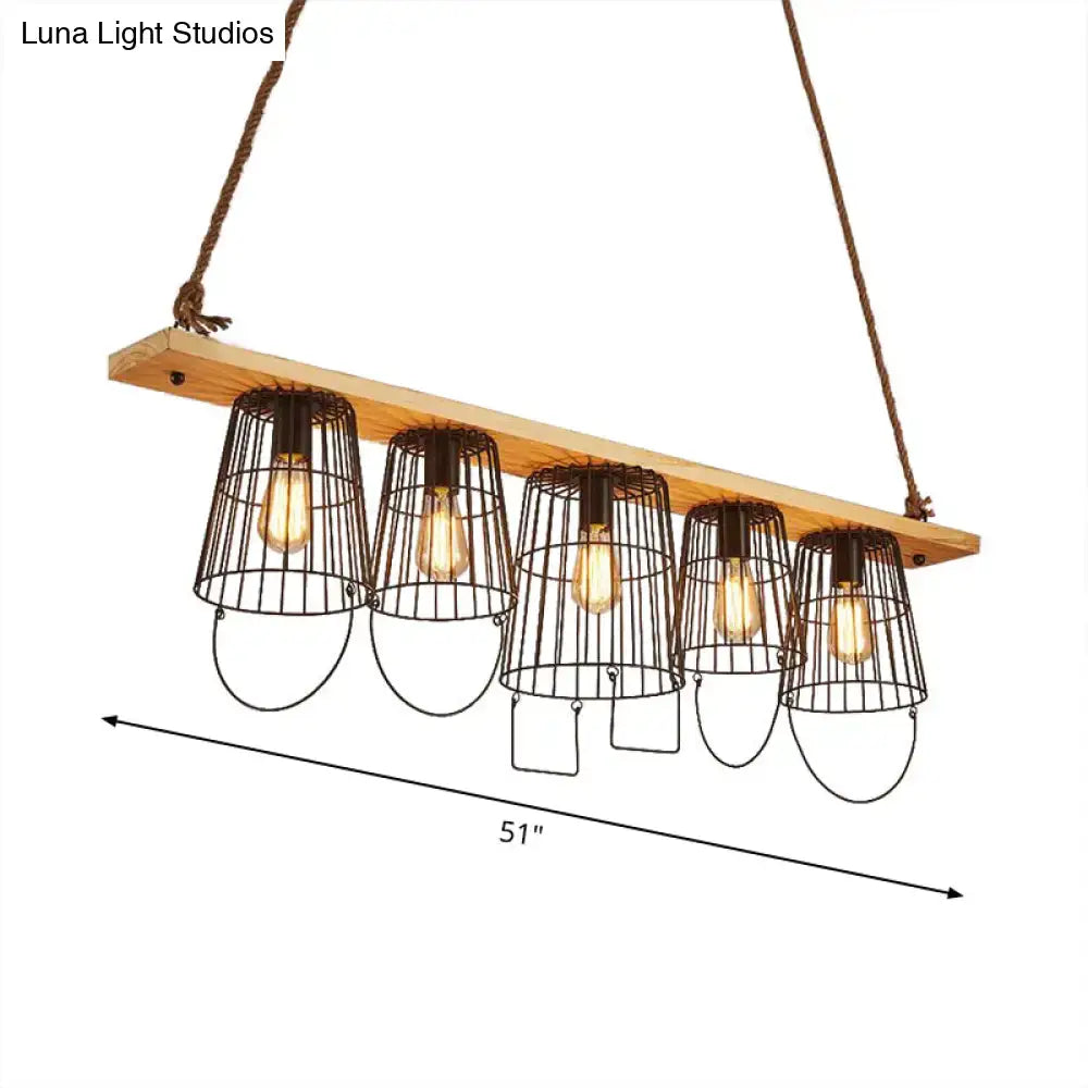 DecorBites™ Traditional Barrel Metal Island Pendant Light with 5 Lights and Wood Accents for Dining Room