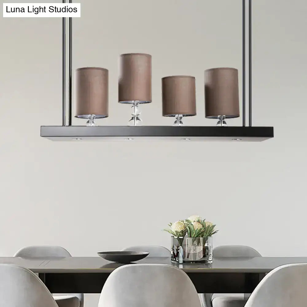 DecorBites™ Traditional Black Cylinder Island Light Fixture: Fabric Pendant with Metal Linear Shelf - 4-Bulb Dining Room Hanging