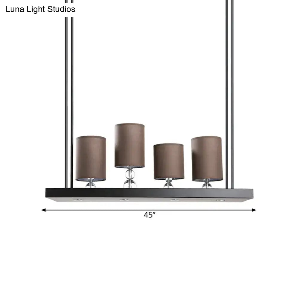 DecorBites™ Traditional Black Cylinder Island Light Fixture: Fabric Pendant with Metal Linear Shelf - 4-Bulb Dining Room Hanging