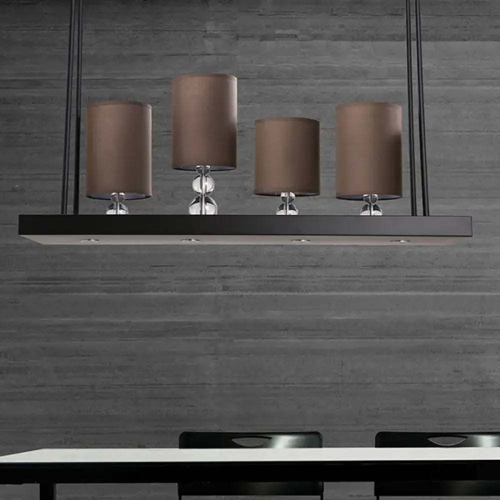 DecorBites™ Traditional Black Cylinder Island Light Fixture: Fabric Pendant with Metal Linear Shelf - 4-Bulb Dining Room Hanging