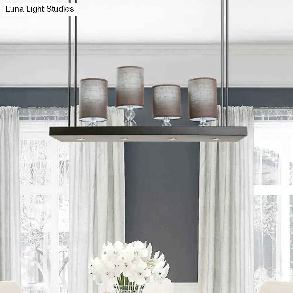 DecorBites™ Traditional Black Cylinder Island Light Fixture: Fabric Pendant with Metal Linear Shelf - 4-Bulb Dining Room Hanging