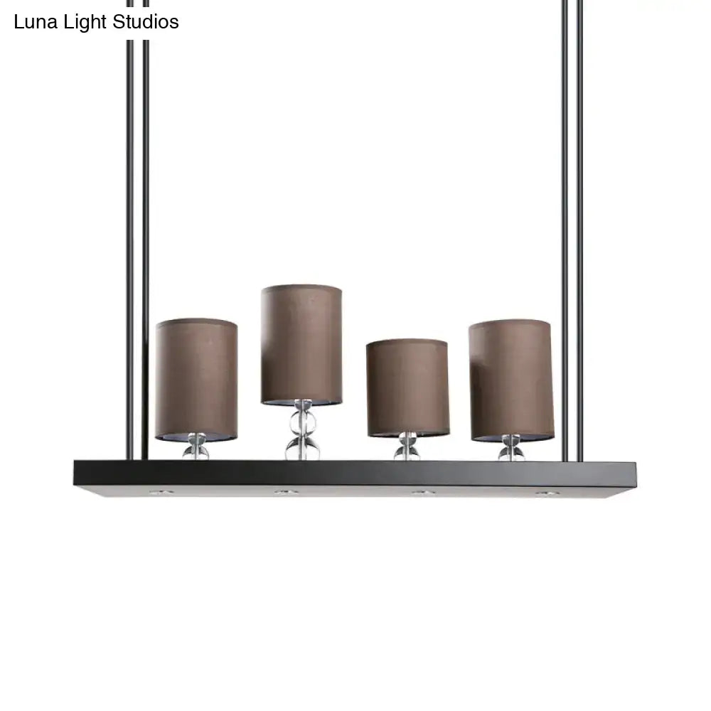 DecorBites™ Traditional Black Cylinder Island Light Fixture: Fabric Pendant with Metal Linear Shelf - 4-Bulb Dining Room Hanging