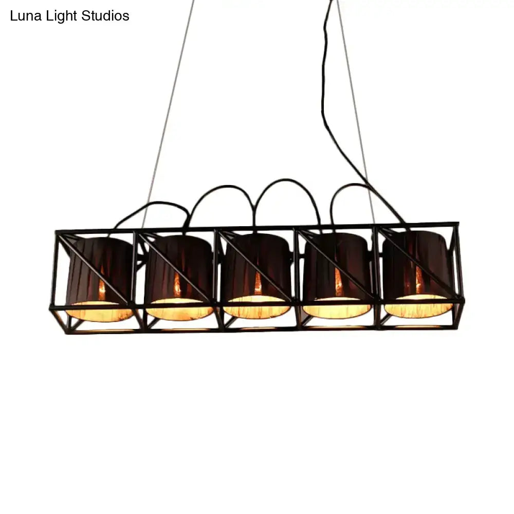 DecorBites™ Traditional Black Fabric Suspension Pendant with 5-Light Barrels - Perfect for Restaurants