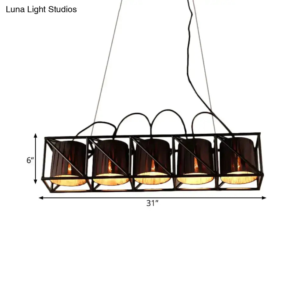DecorBites™ Traditional Black Fabric Suspension Pendant with 5-Light Barrels - Perfect for Restaurants