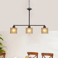 DecorBites™ Traditional Black Glass Drum Island Light with 3 Heads - Small Size Perfect for Dining Room