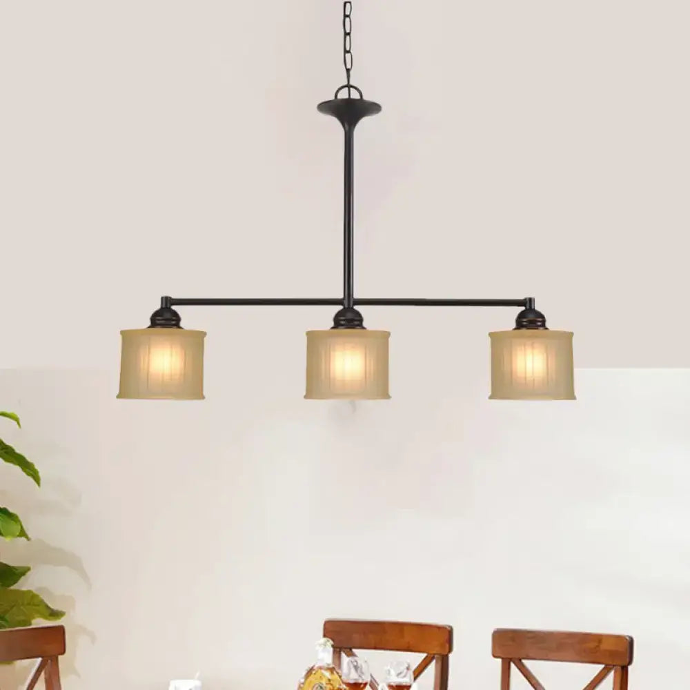 DecorBites™ Traditional Black Glass Drum Island Light with 3 Heads - Small Size Perfect for Dining Room