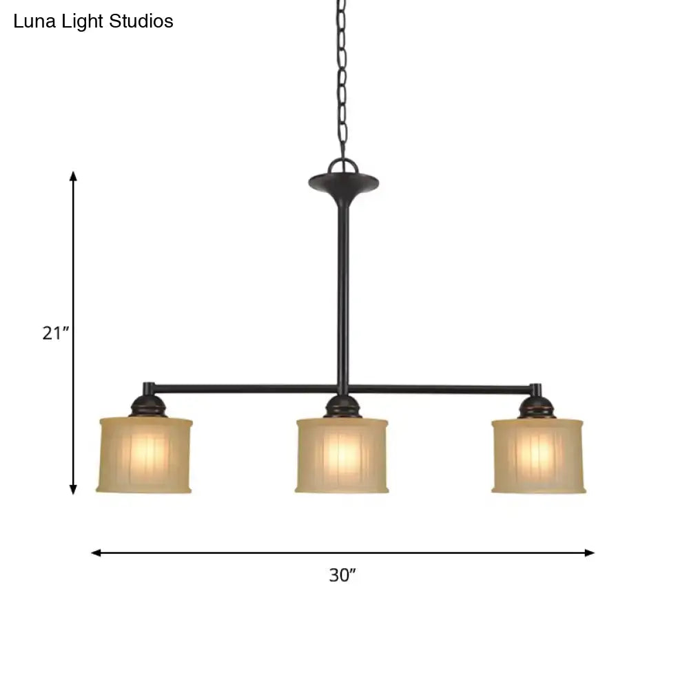 DecorBites™ Traditional Black Glass Drum Island Light with 3 Heads - Small Size Perfect for Dining Room