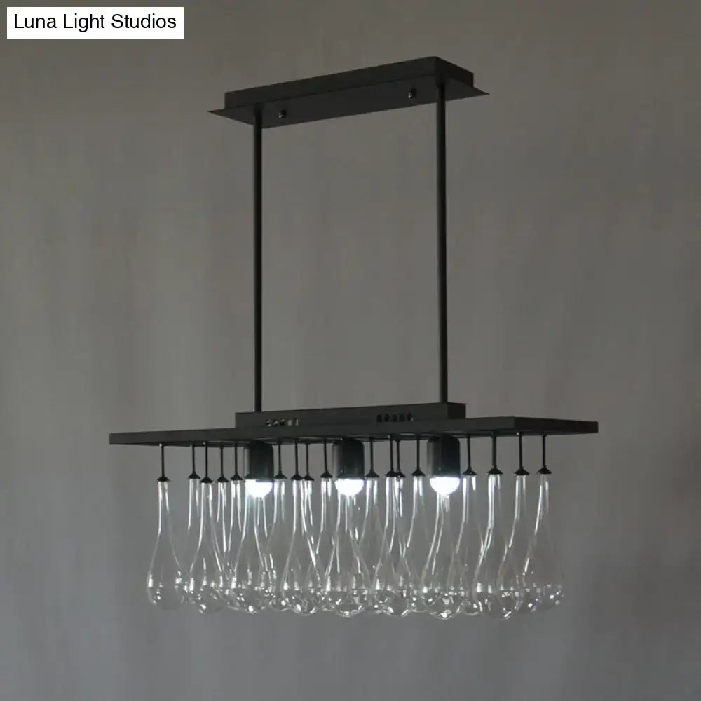 DecorBites™ Traditional Black Island Pendant Light with 3 Clear Glass Rectangles: Warm/White Light
