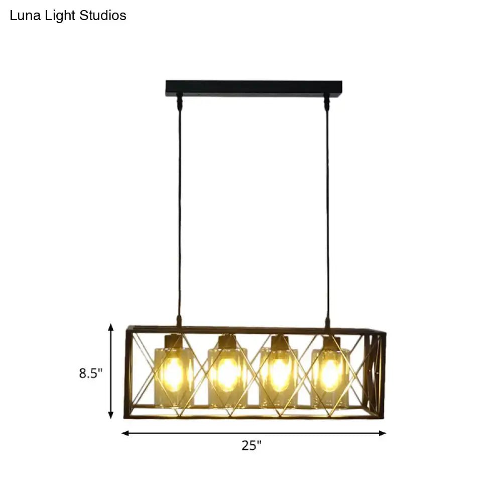 DecorBites™ Traditional Black Metal Pendant Island Light with Cross Framed Box Design - Ideal for Dining Room