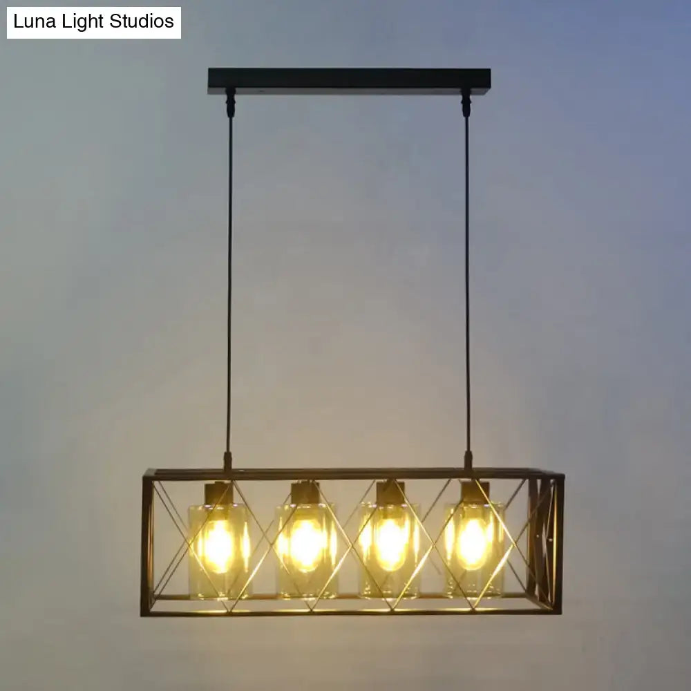 DecorBites™ Traditional Black Metal Pendant Island Light with Cross Framed Box Design - Ideal for Dining Room