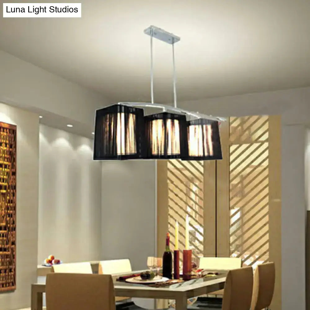 DecorBites™ Traditional Black Pendant Light with Rectangular Fabric Shade - 3-Light Dining Room Island Lighting Fixture