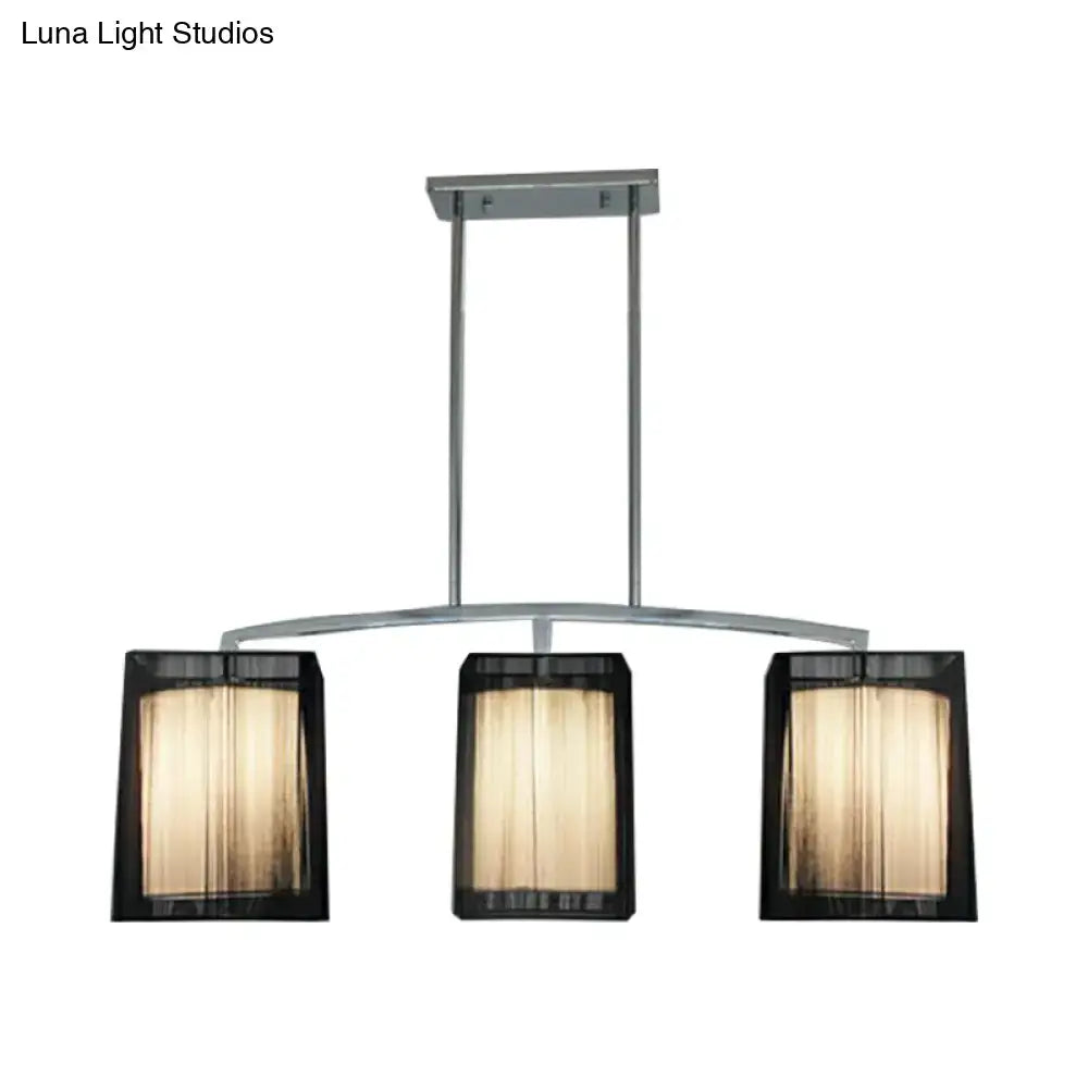 DecorBites™ Traditional Black Pendant Light with Rectangular Fabric Shade - 3-Light Dining Room Island Lighting Fixture
