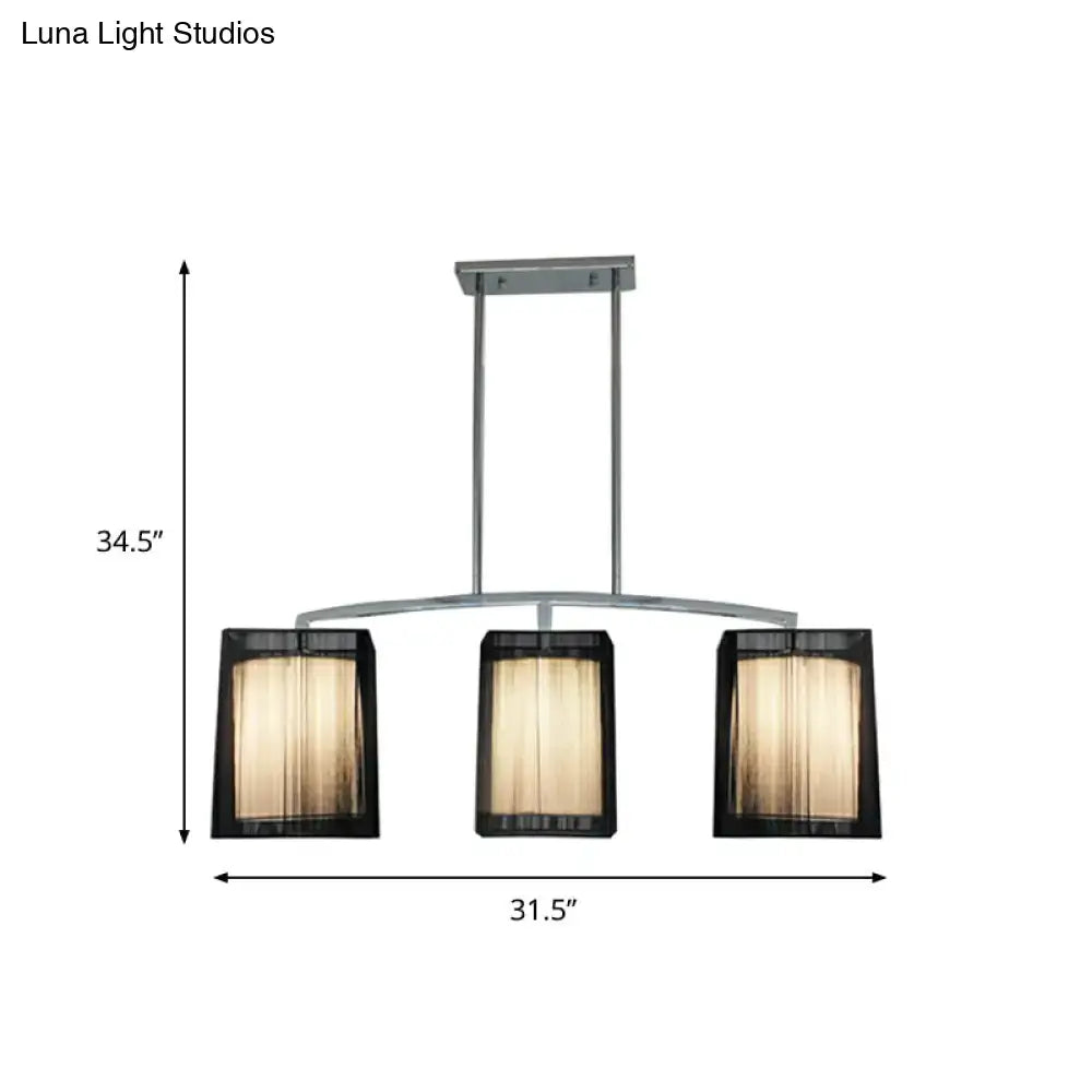 DecorBites™ Traditional Black Pendant Light with Rectangular Fabric Shade - 3-Light Dining Room Island Lighting Fixture