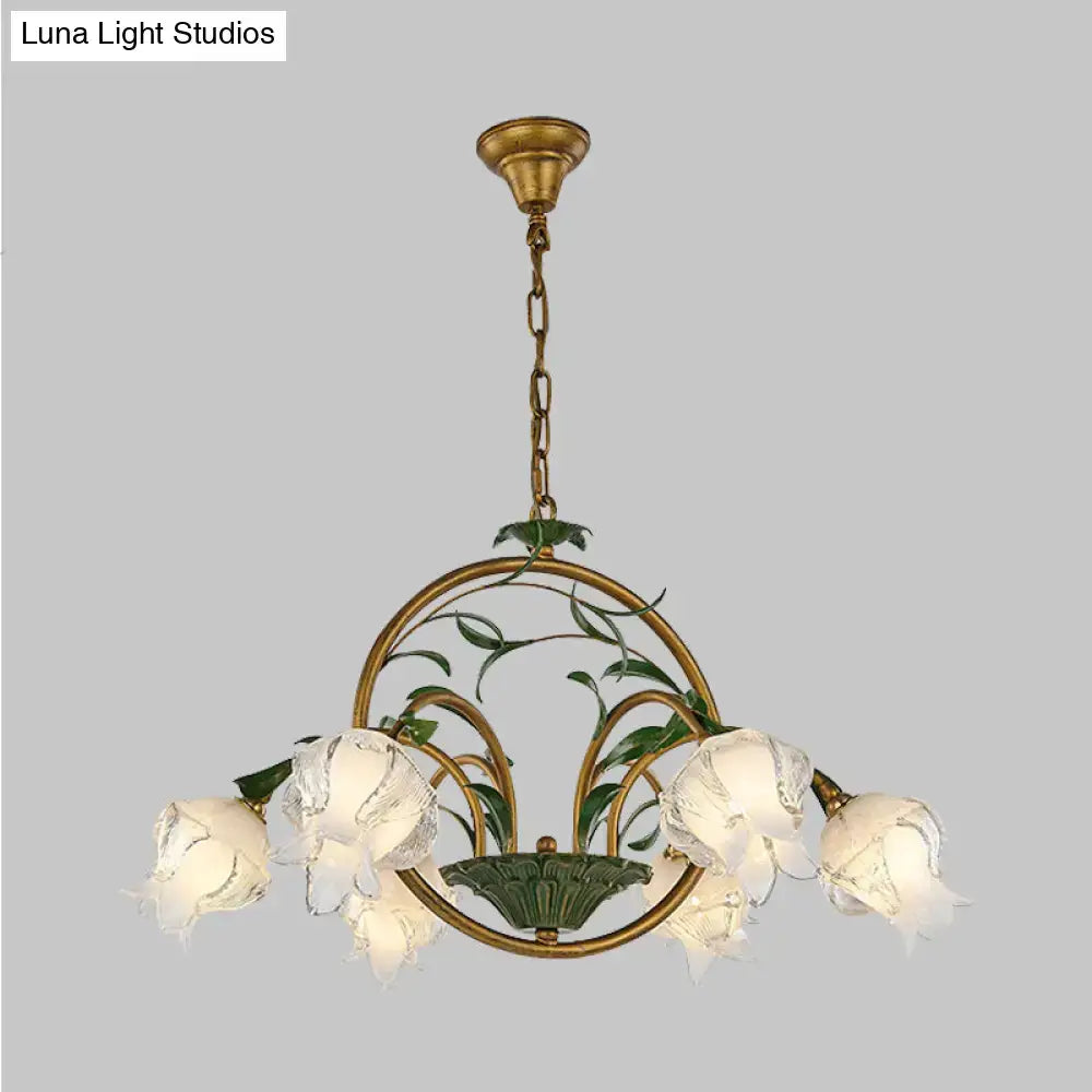 DecorBites™ Traditional Floral Ceiling Chandelier - White/Yellow/Purple Glass - 6 Hanging Light Heads