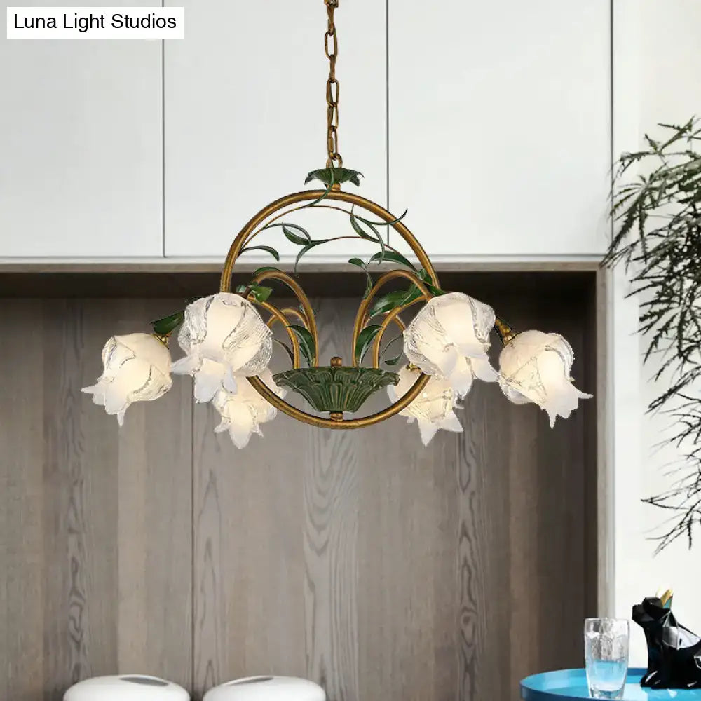 DecorBites™ Traditional Floral Ceiling Chandelier - White/Yellow/Purple Glass - 6 Hanging Light Heads