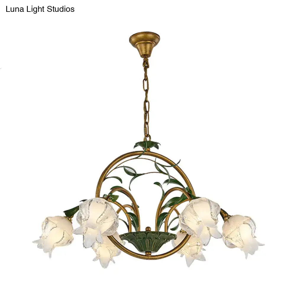 DecorBites™ Traditional Floral Ceiling Chandelier - White/Yellow/Purple Glass - 6 Hanging Light Heads