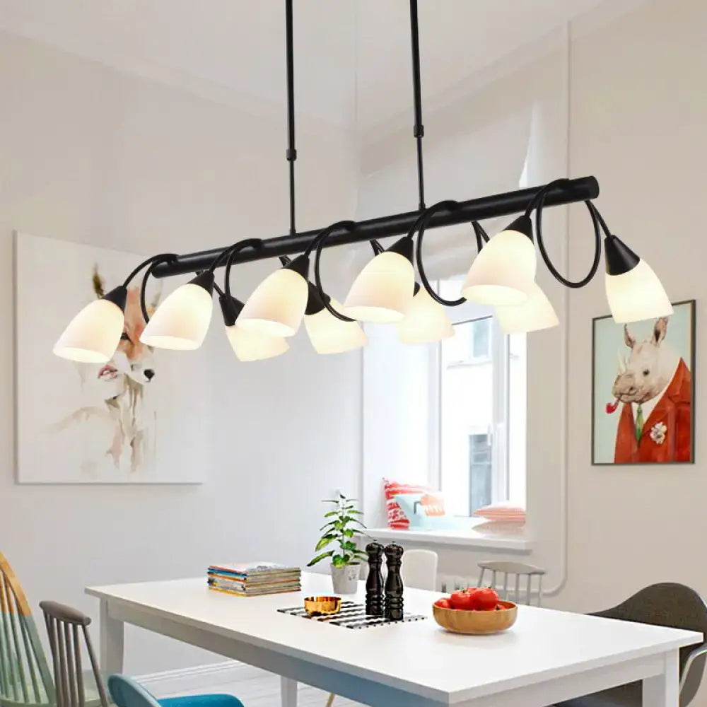 DecorBites™ Traditional Milky Glass Pendant Light Fixture - 6/8/10 Lights - Black Hanging Lamp Kit