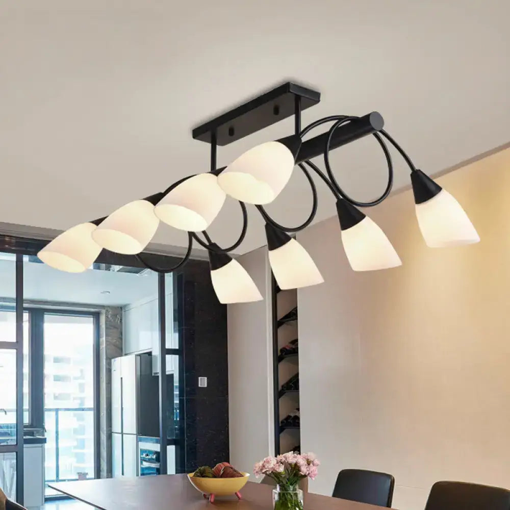 DecorBites™ Traditional Milky Glass Pendant Light Fixture - 6/8/10 Lights - Black Hanging Lamp Kit