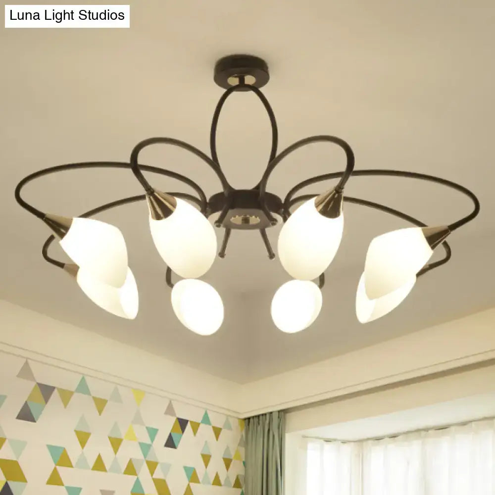 DecorBites™ Traditional Oval White Glass Semi Flush Mount Ceiling Light with 6/8 Lights - Black Finish for Living Room