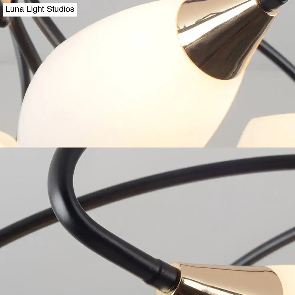 DecorBites™ Traditional Oval White Glass Semi Flush Mount Ceiling Light with 6/8 Lights - Black Finish for Living Room