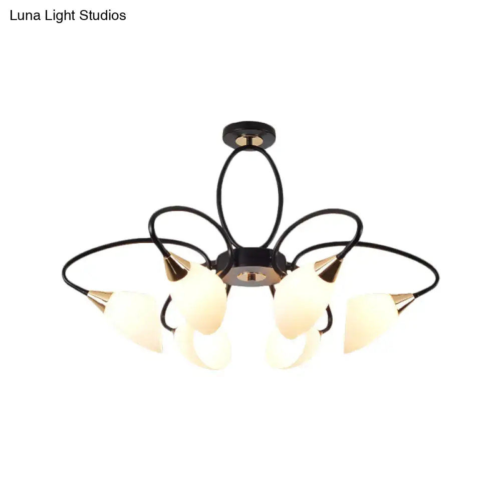 DecorBites™ Traditional Oval White Glass Semi Flush Mount Ceiling Light with 6/8 Lights - Black Finish for Living Room